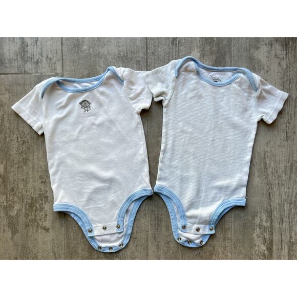 FIRST MOMENTS Baby Boy Set Lot of 2 Bodysuits Blue White Unisex One Piece 12m - Picture 1 of 6
